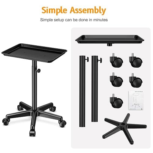 DEER BEAUTY Salon Tray on Wheels - Premium Aluminum Tattoo Tray Rolling Trolley - Adjustable Salon Service Rolling Tray Hairdresser Cart with Clinic Spa Rolling Tray Wheels (Black) thumbnail 6