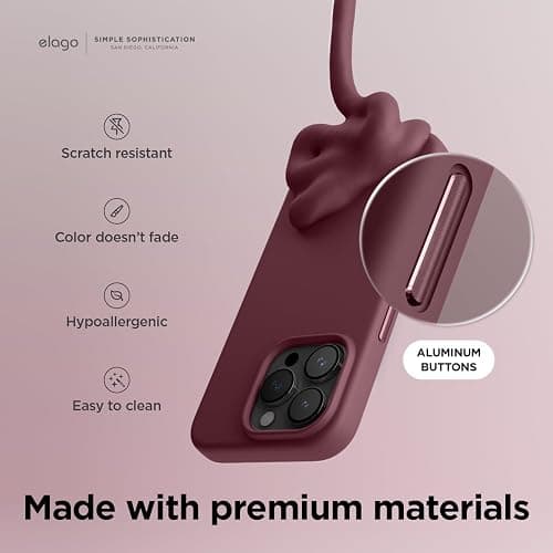 elago Magnetic Silicone Case Compatible with iPhone 15 Pro Case 6.1 Inch Compatible with All MagSafe Accessories - Built-in Magnets, Soft Grip Silicone, Shockproof (Burgundy) thumbnail 5