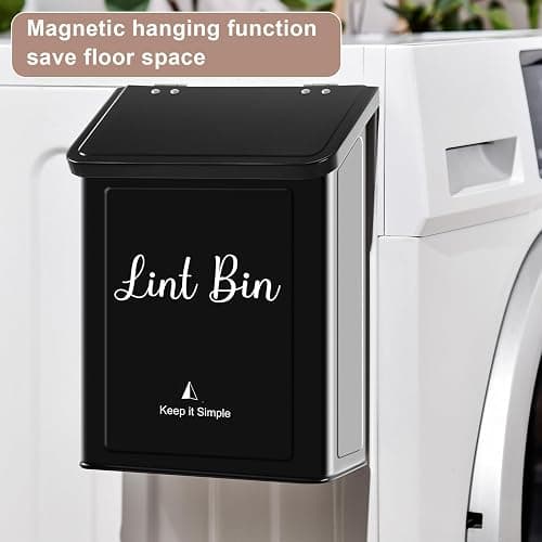 SUBEKYU Metal Magnetic Lint Bin for Laundry Room, Wall Mounted Lint Box Holder Trash Can with Lid for Dryer, Black thumbnail 3