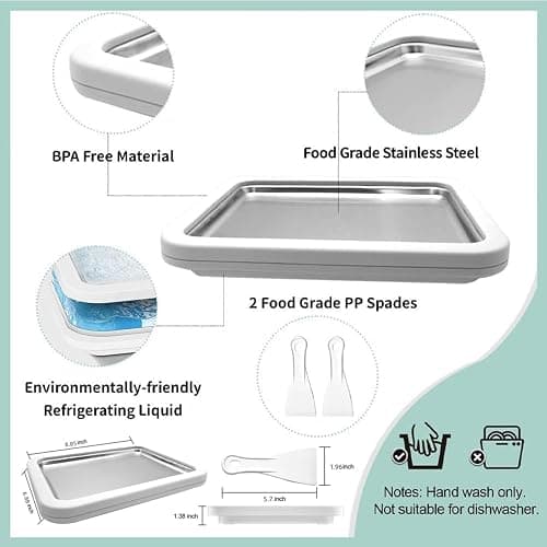 At-Home Rolled Ice Cream Maker Kit, Instant Freeze Plate with 2 Scrapers, DIY Homemade Ice Cream tray, Yogurt, Gelato, Sorbet, Fun Family Activity, Iced Stir Frying Machine (White) thumbnail 5