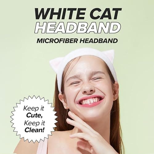 I DEW CARE Face Wash Headband - White Cat | Adorable Design, Perfect for Washing & Cleansing, Makeup and Spa, Bath, Skincare, Quick Dry, Soft & Fuzzy, Non Slip, Reusable, Teen Girls Stuff thumbnail 2