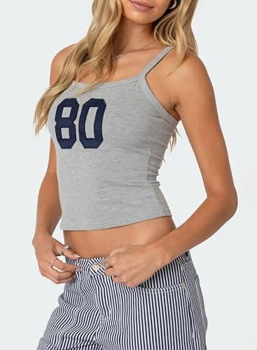 NUFIWI Women Graphic Tank Top Spaghetti Strap Embroidered Crop Tops Sleeveless Cute Baby Tee Y2k Jersey Camisole thumbnail 4