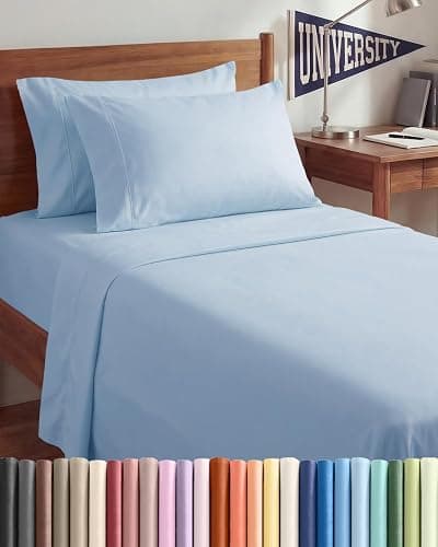 Twin XL 4 Piece Sheet Set - Comfy Breathable & Cooling - Hotel Luxury Bedding for Women, Men, Kids, Teens & Children - 1 Flat & 1 Fitted Sheet & 2 Pillowcases w/ Deep Pockets - Wrinkle Free - Sky Blue - Image 1