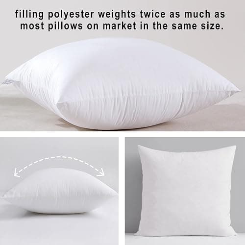 HITO 18x18 Pillow Inserts (Set of 2) - Down Alternative 100% Cotton Cover Decorative Square Throw Pillows White for Couch Bed Sofa thumbnail 2
