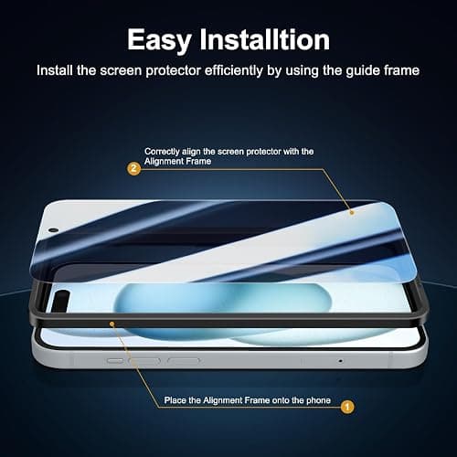NEW'C 3X Privacy for iPhone 15 Screen Protector (6.1 inches)+ 3X Camera Lens Protector, Sensor Protection, Case Friendly Tempered Glass Film + Dust Plug - Easy Installation Tool Included thumbnail 3