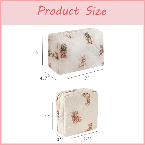 uekeboag 2 pcs Large Floral Quilted Makeup Bag Set for Women, Cotton Quilted Big Cosmetic Bag, Coquette Aesthetic Cute Travel Toiletry Bag thumbnail 2