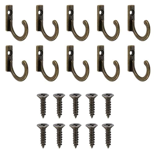 10 Pieces Zinc Alloy Antique Wall Mounted Delicate Small Hooks With Screws for Home Hanging Keys, Towel, Hat, Coat, Kitchen Supplies etc (Bronze) - Image 1