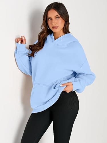 Trendy Queen Womens Oversized Hoodies Fleece Sweatshirts Fall Fashion 2025 Pullover Sweaters Winter Clothes - Sky Blue - Small thumbnail 2