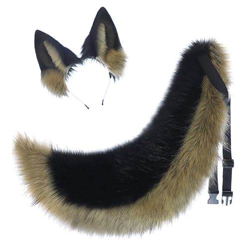 JUNBOON Cat Wolf Fox Tail Faux Fur Ear Headband Set Adult Halloween Xmas Fancy Party Cosplay Costume Gifts - Image 1