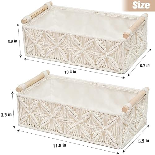 HOSROOME Macrame Storage Basket Boho Decor Baskets for Organizing Woven Decorative for Countertop Toilet Paper Basket for Tank Top for Home Decor Bedroom Nursery Livingroom Entryway (Set of 2) thumbnail 3