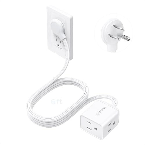 TROND Rightward Flat Plug Extension Cord 6ft for Small Tight Spaces, White | Low Profile 3 Sided Power Cube Fit Large Plug, 16 AWG, 13 A for Indoor Home Office Kitchen Behind Bed Furniture, ETL Listed - Image 1