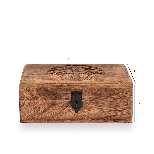 Samhita Handmade Mango Wood Tree of Life Engraving Beautifully Keepsake Box Jewellery Organiser Unique Gift Ideas for Men & Women (Flame Work Finish) thumbnail 2