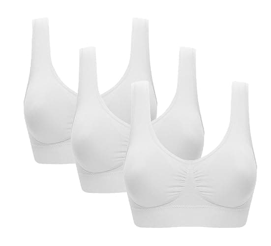 Vermilion Bird Women's 3 Pack Seamless Comfortable Sports Bra with Removable Pads - Small - White - Image 1
