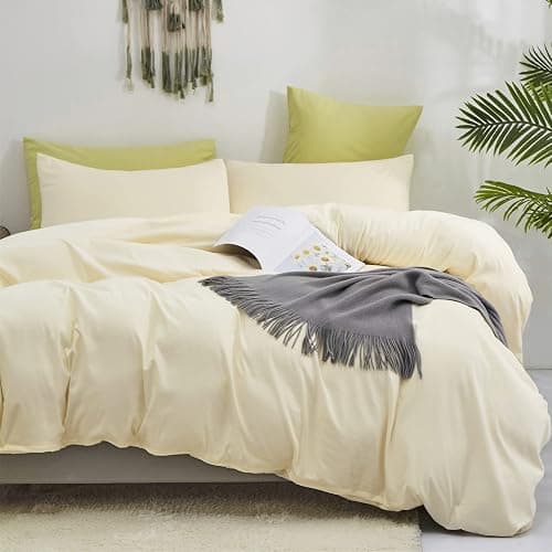 KAREVER Light Yellow Comforter Set Queen Off White Bedding Set Men Beige Breathable Ivory Bedding Set Women Soft Off White Queen Ivory Bedding Comforter Set Queen thumbnail 2
