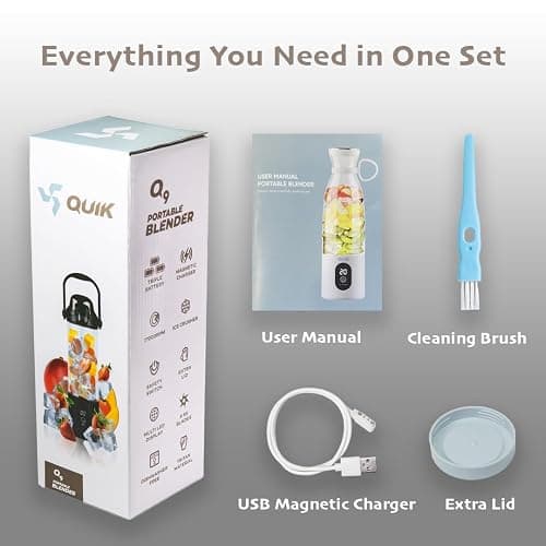 QUIK Portable Blender - Cordless 24oz. Personal Blender for Shakes and Smoothies, Licuadora, BPA Free - Ice Crush, Dishwasher safe parts, Waterproof, Triple Batteries, Juicer Cup, Black thumbnail 7