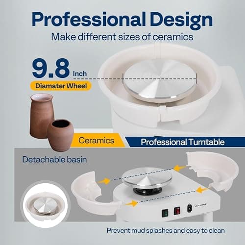 VIVOHOME 25CM Pottery Wheel Forming Machine 350W Electric DIY Clay Tool with Foot Pedal and Detachable Basin for Ceramic Work Art Craft White thumbnail 3