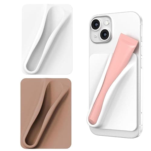 DOB SECHS 2 Pack Silicone Lip Holders for Cell Phone Lipstick Lip Glaze Phone Case Back Stick On Holder for iPhone and Android Smartphone, Khaki and Grey - Image 1
