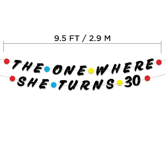 Pre-Strung Friends Themed 30th Birthday Black Glitter Banner - 30th Birthday Decorations for Men and Women - Birthday Party Supplies and Gifts thumbnail 3