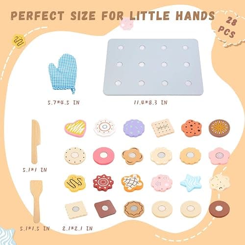 Masonbaby Wooden Play Food, Wooden Cookie Baking Playset - 28PCS Pretend Play Food with Cutting & Slicing, Toy Food Set for Kids Kitchen, Toddler Toy Baking Set Birthday Gifts for Boys Girls thumbnail 5