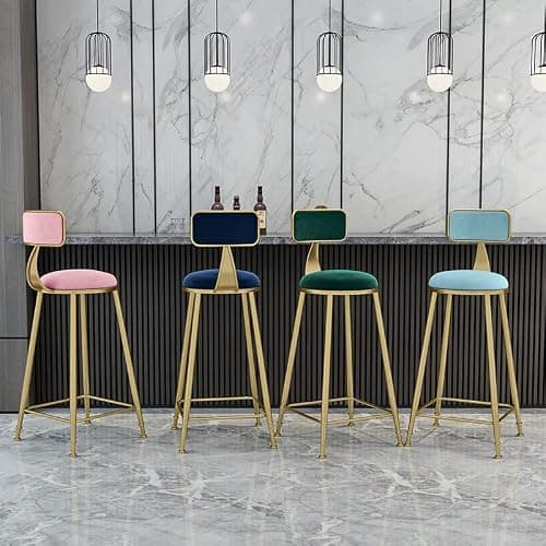YOUQUEEN Office Chair Bar Stool Bar Chair with Flannel Metal Frame and Back High Bar Chair Suitable for Living Room, Dining Room, Kitchen Home Office Desk Chairs(Pink) thumbnail 5