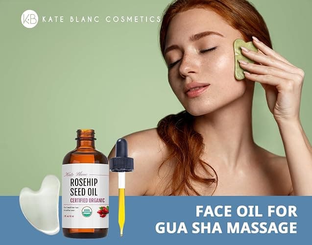Kate Blanc Cosmetics Rosehip Oil for Face with Stainless Gua Sha (1oz, Organic, Pure, Cold Pressed) Rosehip Seed Face Oil for Gua Sha Massage thumbnail 5