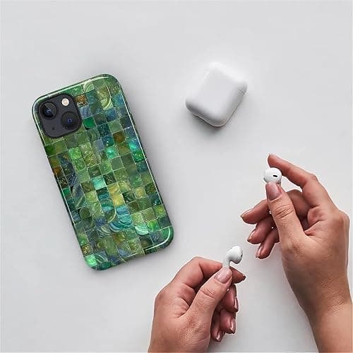 Kapadiy Case for iPhone 13 iPhone 14 Case,Green Toned Glass Mosaic Patten Design Hybrid Dual Protection Silicone + Hard PC Shockproof Full Body Cover,Slim Anti-Scratch Protective for Men Women thumbnail 4