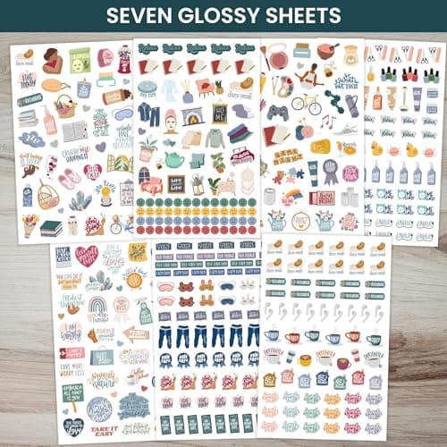 Bloom Daily Planners Rest is Self-Care Planner Sticker Pack - 8 Sheets / 490+ Stickers - Relaxation Themed Illustrations for Mental Health & Wellness - Journaling, Scrapbooking, Planning thumbnail 2