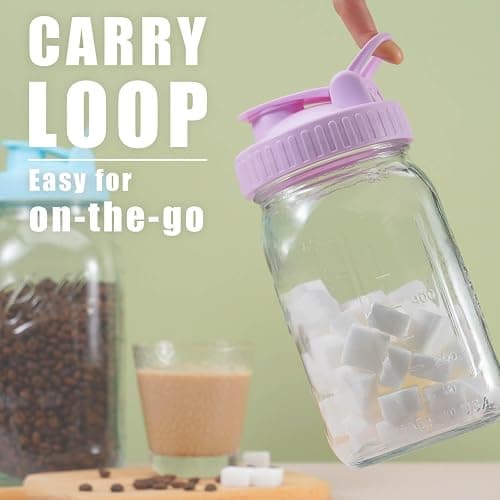Wide-Mouth Mason Jar Pour Spout Lid - 4 Pack Colorful No Leak Mason Jar Pour Spout Lid, Mason Jar Drinking Lids with Flip Top Easy to Use, No Dripping, Easy to Clean Fit for Mason Jar Pitcher thumbnail 4