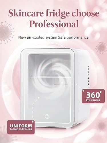 BOGDA Mini Skincare Fridge (4 Liter/6 Can) with Dimmable LED Light Mirror, Cooler and Warmer for Refrigerating Make Up, Skin Care and Food, Portable Mini Fridge for Bedroom, Office and Car, White thumbnail 7