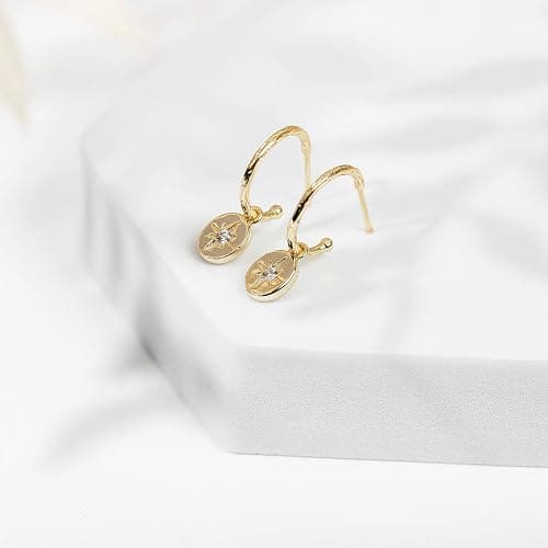 PAVOI 14K Gold Plated 925 Sterling Silver Post Huggie With Dangle | Butterfly, Evil Eye, Hamsa, Pearl Hoop Earring For Women | Trendy Dangle Hoop Earrings thumbnail 4