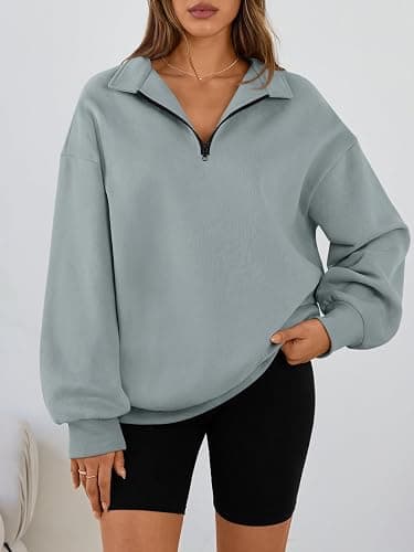 Trendy Queen Womens Oversized Sweatshirts Fall Sweaters Fashion Hoodies Half Zip Pullover Long Sleeve Shirts Clothes thumbnail 2