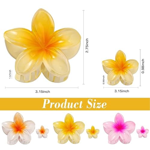 6 Pcs Hawaiian Flower Hair Clips for Women Girls, Plumeria Claw Clips for Thick/Thin Hair, Strong Hold Summer Beach Cute Hair Accessories Tropical Decorative, Large & Small thumbnail 2