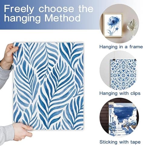 GOMAKERER 6 Pcs Blue Coastal Wall Art Prints, Blue White Wall Art Aesthetic Posters Light Blue Pictures Wall Decor for Bedroom Gallery Home Decoration, (20.5x25.5cm Unframed) - Blue Ceramic Pattern thumbnail 3