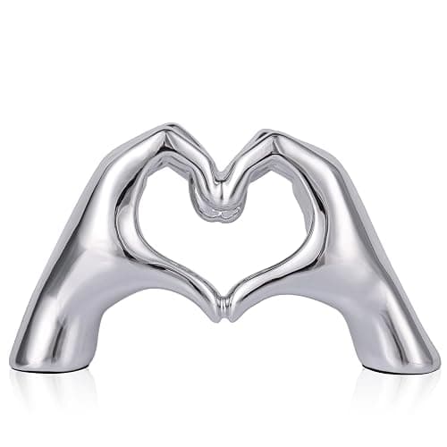 DOVDOV Silver Heart Hand Decorative Sculpture, Room Home Decor Aesthetics for Office, Living Room, Coffee Table, Dining Table, Center Entrance, entryway, TV Stand, Tabletop Decorations. - Image 1