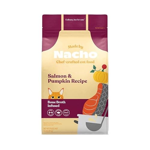 Made by Nacho Dry Cat Kibble 11lb Bag, High Protein and Grain-Friendly Premium Cat Food, Sustainably Caught Salmon and Pumpkin, Infused with Bone Broth for Hydration, Limited Ingredients, Single Bag - Image 1