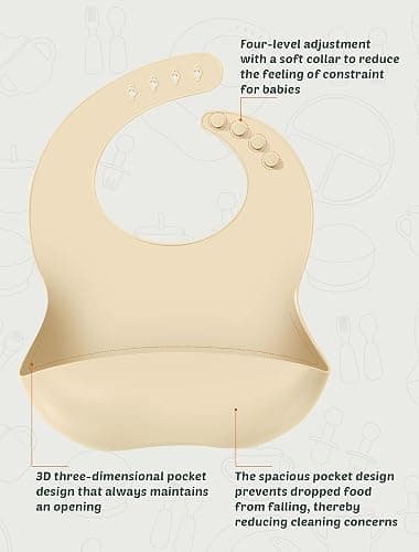 JELLDJK Silicone Baby Feeding Set, 18PCS Baby Led Weaning Supplies | Eating Essentials Utensils with Suction Plate and Bowl, Adjustable Silicone Bib, for 6+ Months (Blue+Beige) thumbnail 7