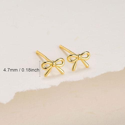 HANLI Bow Earrings for Women - 14K Gold Plated Silver Dainty Bow Earrings Small Gold Stud Earring Jewelry Gifts for Her thumbnail 4