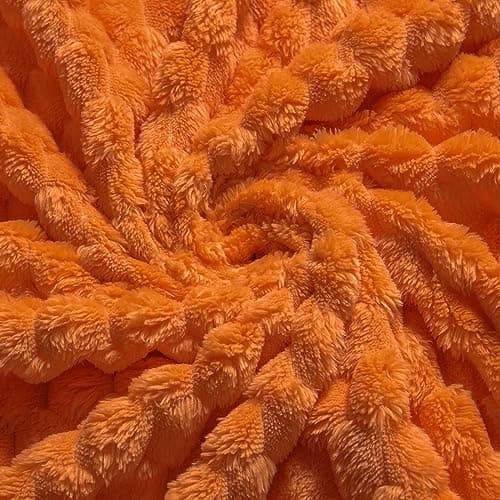 Vessia Flannel Fleece Throw Blanket(50x70 inch), 3D Jacquard Burnt Orange Fuzzy and Warm Blanket for Couch,Sofa,Bed,Chair, 300GSM Super Soft Touch Cozy Lightweight Throw for All-Season Home Decor thumbnail 5