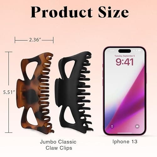 Kitsch 5 Inch Large Claw Clips for Thick and Long Hair | Strong Grip Jumbo Claw Clip for All-Day Hold | 2pcs Matte Oversized Hair Accessories | Ideal Gifts for Women - Black & Tortoise Design thumbnail 2