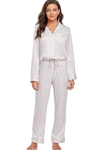 Serenedelicacy Women's Satin Pajama Set Long Sleeve Button Down Sleepwear 2-Piece Silky Pj Set thumbnail 3