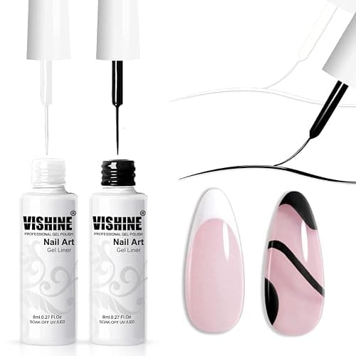 Vishine Set mit 2 klassischen weißen und schwarzen Gel-Farben für Nägel, Euphorie, dünner Pinsel für Gel-Nail-Art, Soak-off-Nail-Art-Set - Image 1