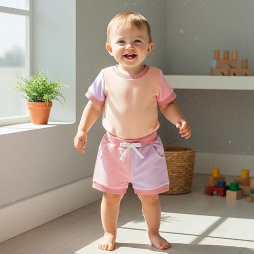 allshope Newborn Baby Girl Summer Outfit Set Contrast Color Romper Jumpsuit Tops Shorts Cute Infant Clothes thumbnail 4