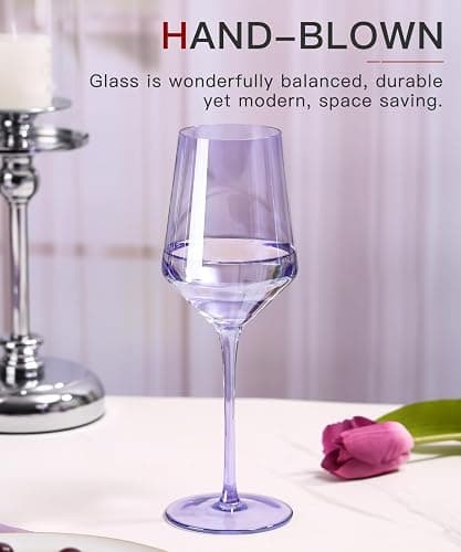 Purple Wine Glass - 15 oz Unique Italian Style Tall Stemmed for White& Red Wine glasses, Gifts, Modern Crystal Hand Blown Wine Glass，Colored Wine Glasses With Stem,Wedding,Christmas or Birthday Gift thumbnail 5