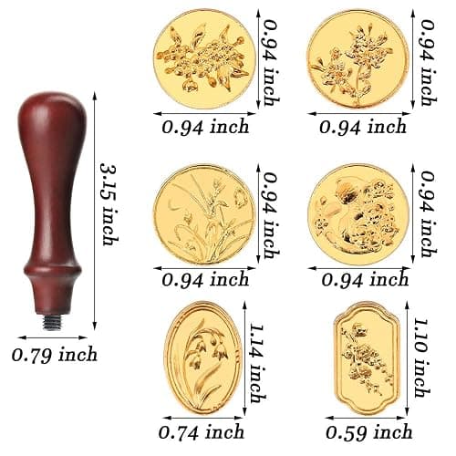 6pcs Flower Wax Seal Stamp Set with Removable Wooden Handle - Floral Wax Stamp Kit for Wedding, Birthday Party, Envelopes, Invitations, Gift Packing & Decoration thumbnail 8