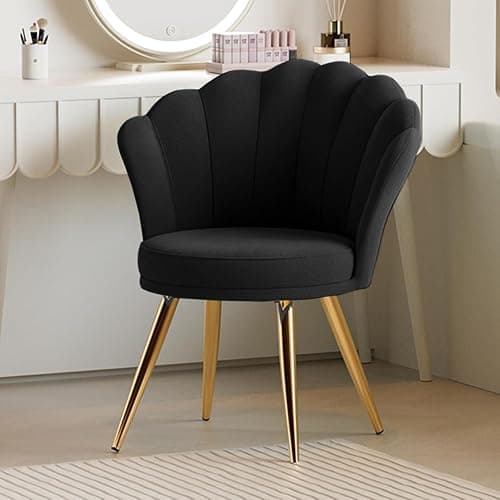 Aivermeil Velvet Accent Chair with Gold Metal Legs •Vanity Chair for Makeup Room •Upholstered Guest Chair for Living Room •Side for Bedroom •Black - Image 1