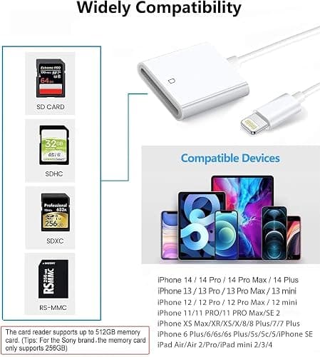 Lightning to SD Card Camera Reader [Apple MFi Certified] iPhone SD Card Reader, Memory Card Adapter Camera Card Viewer Reader for iPhone 14/13/12/11/X/XS/XR/8/7 iPad, Plug and Play thumbnail 4