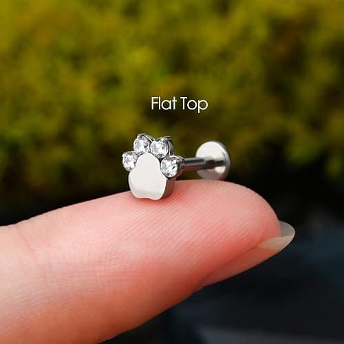 COCHARM G23 Titanium Cartilage Earring Stud for Helix 16g Flat Back Dog Paw Cartilage Piercing Jewelry Front Top Screw Helix Tragus Earrings thumbnail 3