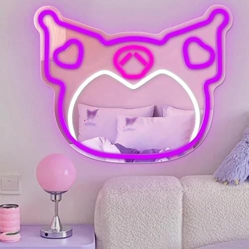 Anime Mirror Neon Sign Dimmable Led Neon Mirror Sign for Dresser Room Decor Anime Wall Neon Light Up Acrylic Bedroom Wall Locker Room Living Room thumbnail 5