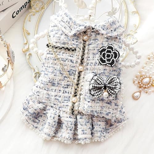 Dog Princess Dresses for Small Dogs Lolita Clothes Tweed Costume White Pet Girl Cute Coat Outfits Fall Costumes (L,White) thumbnail 3