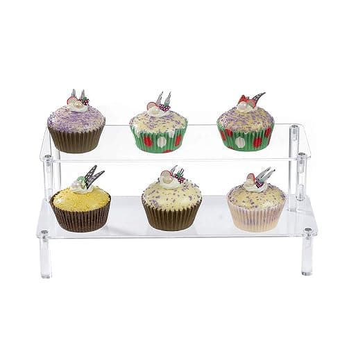 BYCY Acrylic Clear 2-Tier Riser Display Shelf for Figures, Desserts Holder, Collections Organizer and Cosmetic Items Shelf (12" x 6.9" x 4.25") thumbnail 6